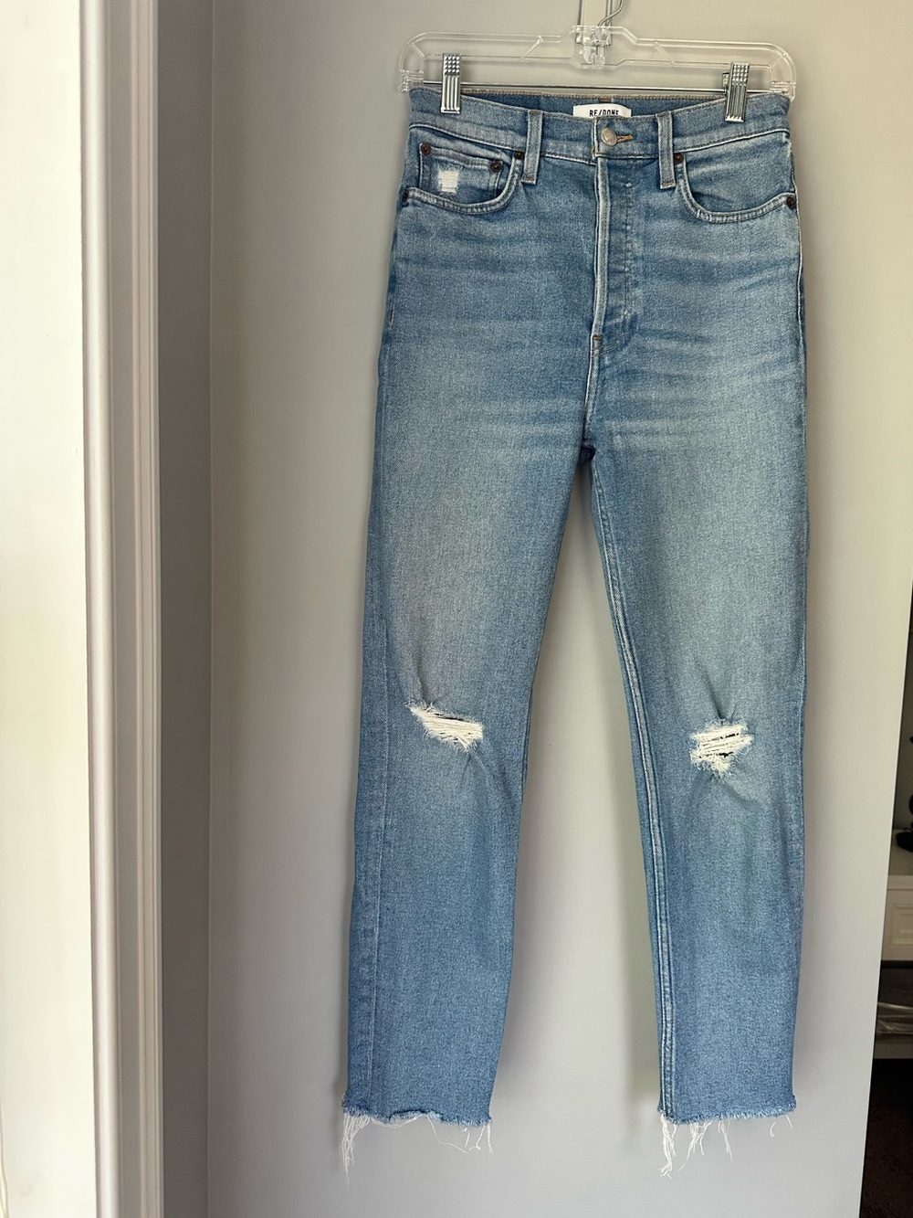 Re/Done 90’s High Rise Ankle Crop Distressed Jeans Size 27